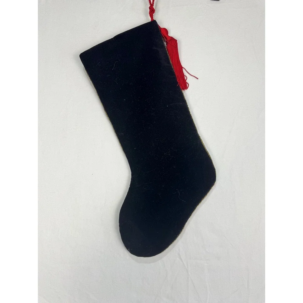 Prima Creations Velvet‎ Christmas Stocking Set Beaded Sequin Ornament Black Red